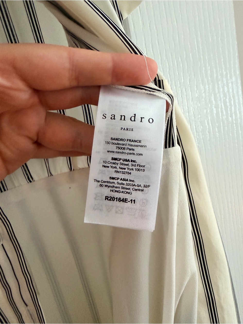 Sandro Cream and Black Striped Midi Dress with Lace Yoke - Picture 6 of 7
